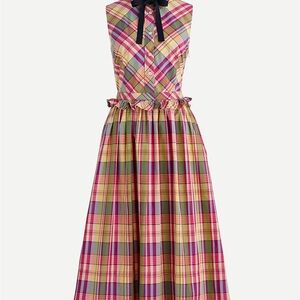 J CREW-Plaid Sleeveless Dress with Bow